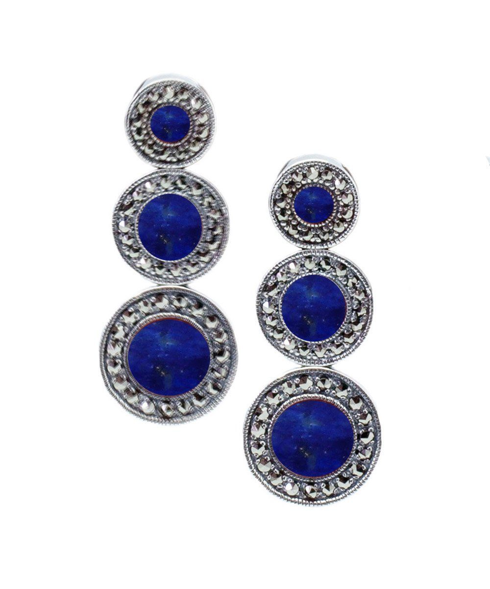 Boucles d'oreilles art déco en lapis-lazuli, marcassites et argent 
