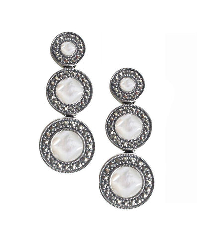 Art deco earrings in mother-of-pearl, marcasites and silver