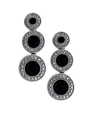 Art deco earrings in onyx, marcasites and silver