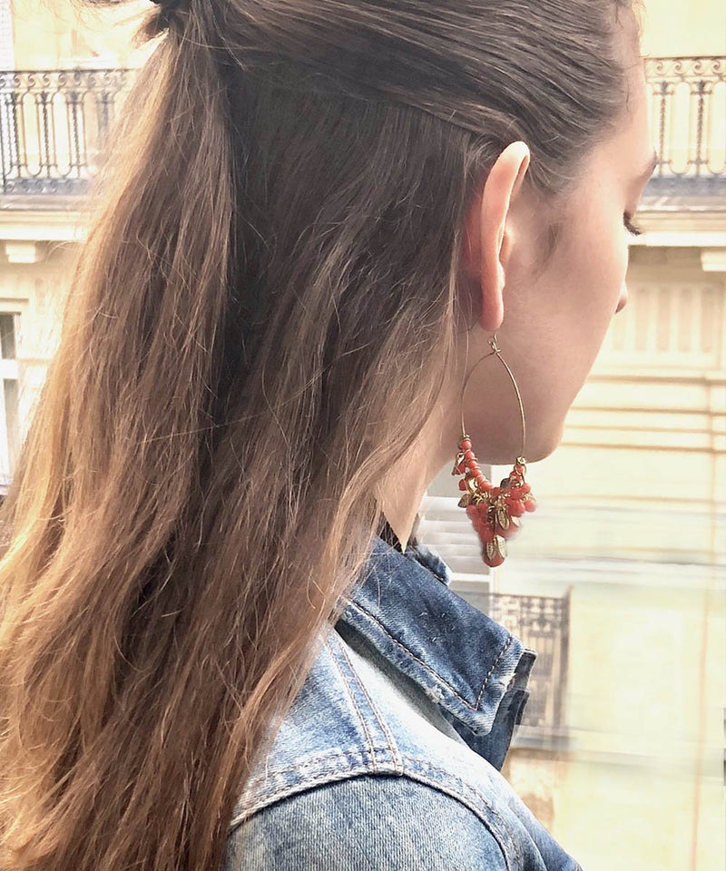 Andalusian orange hoop earrings designer Editions LESSisRARE Bijoux