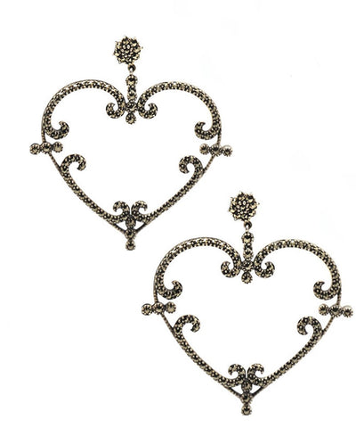 Art deco heart earrings in marcasites and silver art deco designer
