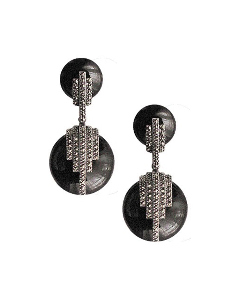 Onyx disc and marcasite earrings