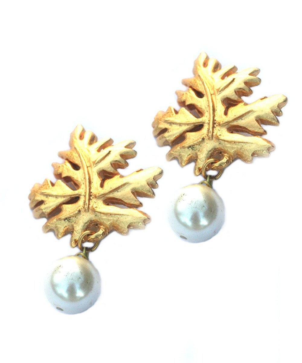 Boucles d'oreilles clip feuille et perle carole saint germes