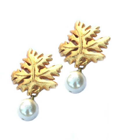 Carole saint germes leaf and pearl clip earrings