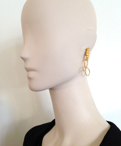 Golden sleeper clip earrings - "Les Rêves" designer Earrings