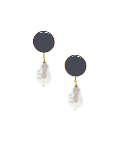 baroque pearl and hematite earrings Editions LESSisRARE Perles