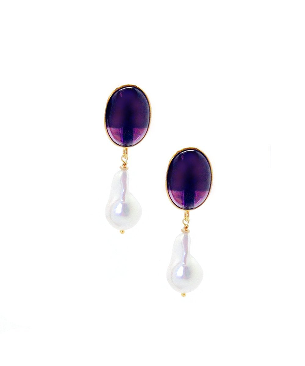 boucles d'oreilles perle baroque et améthystes Editions LESSisRARE Perles