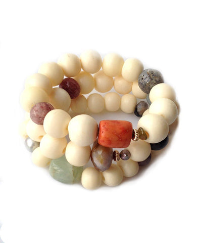 lara-Curcio-jewelry-trio-wrist bone-coral-beads-fine-onyx and agate