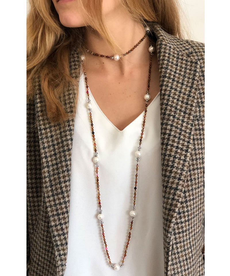 Pink multicolored pearls and agates necklace - Editions LESSisRARE pearls
