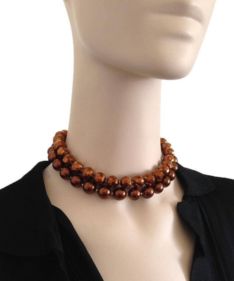 Choker necklace brown beads - FlotB