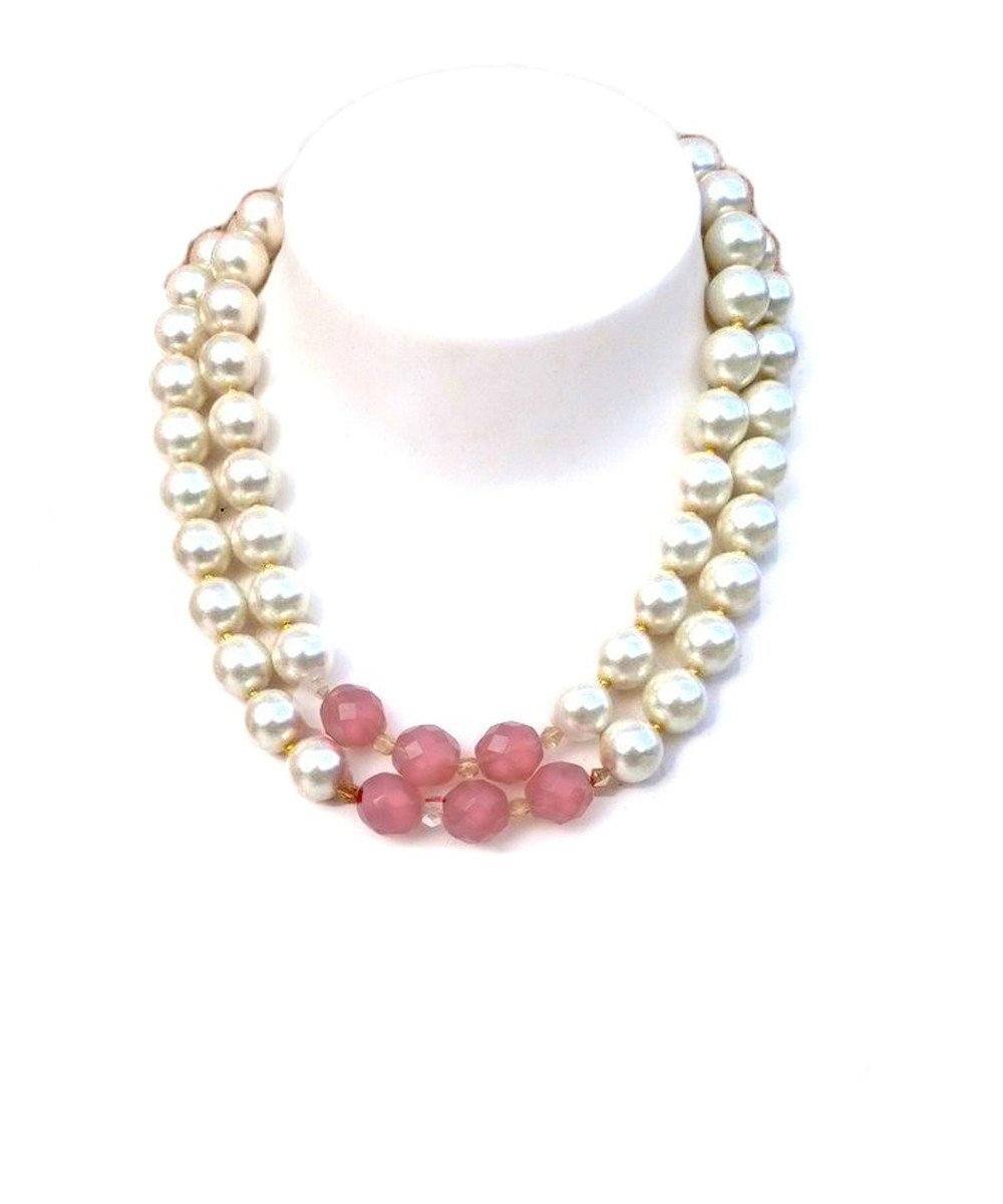 Collier de perles nacrées et cristaux de couleur rose - FlotB