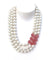 Pearl necklace 3 rangs - pearl white and pink crystals - FlotB
