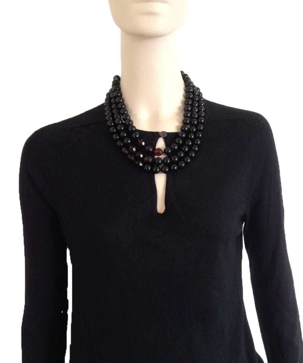 XFSRG Parure Collier Perles Noir Et Rouge Femme - Bijoux Élégants Pour Toutes Occasions