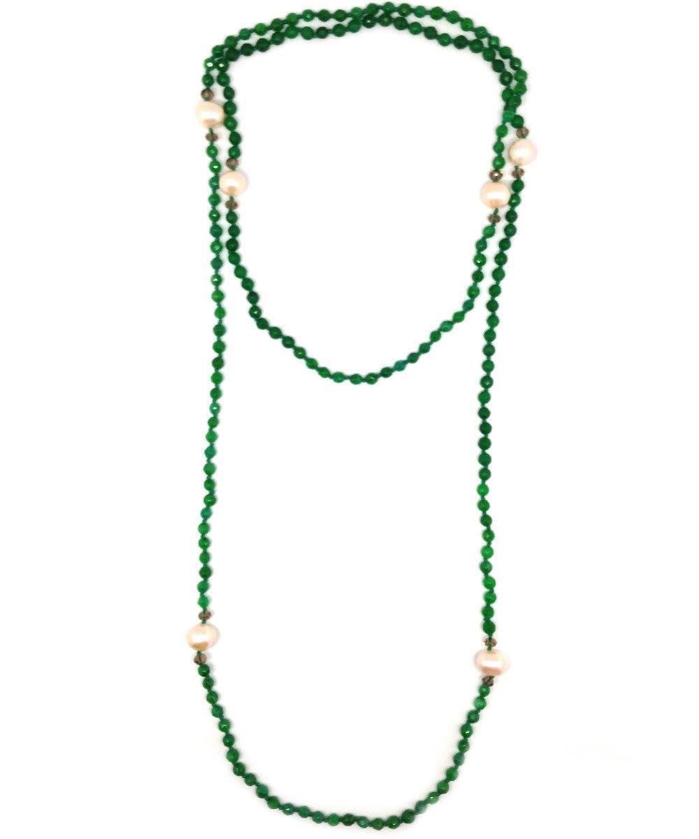 Green agate necklace and freshwater pearls - Editions LESSisRARE pearls