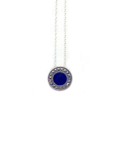 Metron-pendant-round lapis lazuli-marcasite