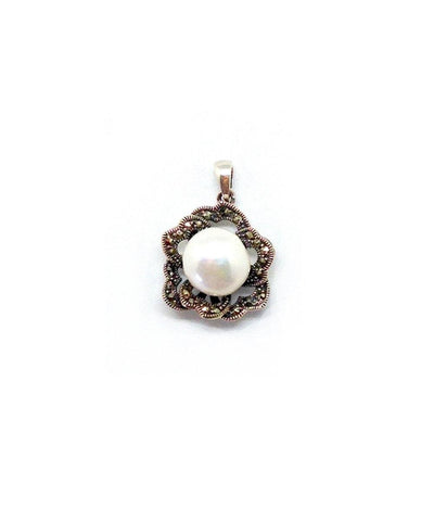 Metron-pendant-in-pink-silver marcasite and pearl
