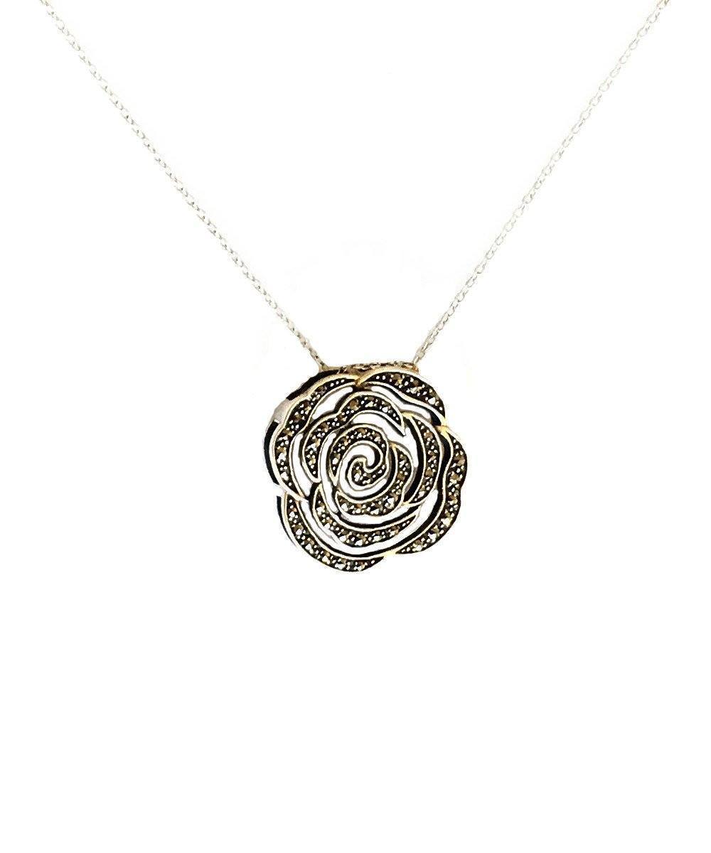 pendentif-fleur-rose-en-marcassite-et-argent-créateur-art-déco