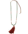 NAKAMOL-necklace-pearl tassels-agate-green-and-brown