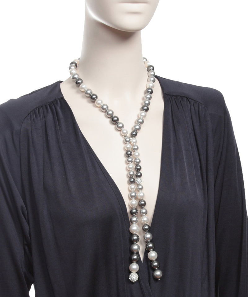 Necklace of gray and white pearls, Swarovski rhinestones - Melissa Kandiyoti