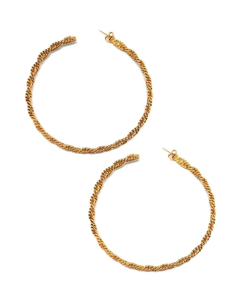 grandes créoles tressées dorées par poggi