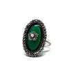 Green Marcasite silver agate ring and art deco cultured pearl