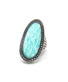 Long art deco amazonite ring in silver and marcasites