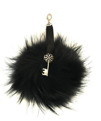 Tassel bag charm in marmot and black leather Editions LESSisRARE